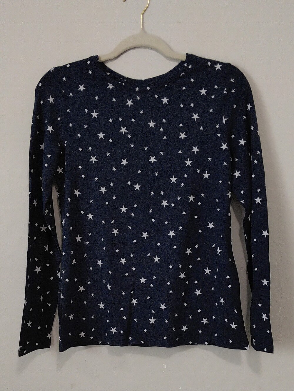 Style & Co. Navy Blue Star Print Long Sleeve Tee